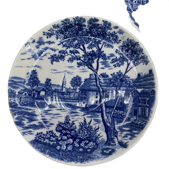 VTG Blue ENGLISH VILLAGE Lot of 5 Transferware Ironstone Saucer Matching Japan - Picture 5 of 8